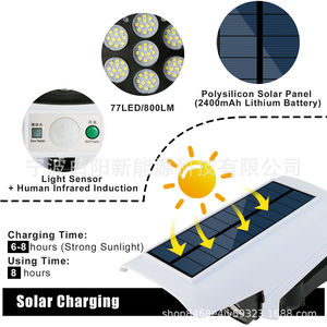 Solar Powered 77 Led Surveillance <b>Light</b> With PIR Motion Sensor Outdoor <b>Wall</b> <b>Light</b> For Security And Street Lighting - Product Image 4