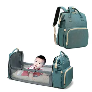 Cama de bebê dobrável, saco de fraldas portátil para mãe com cama portátil para viagem