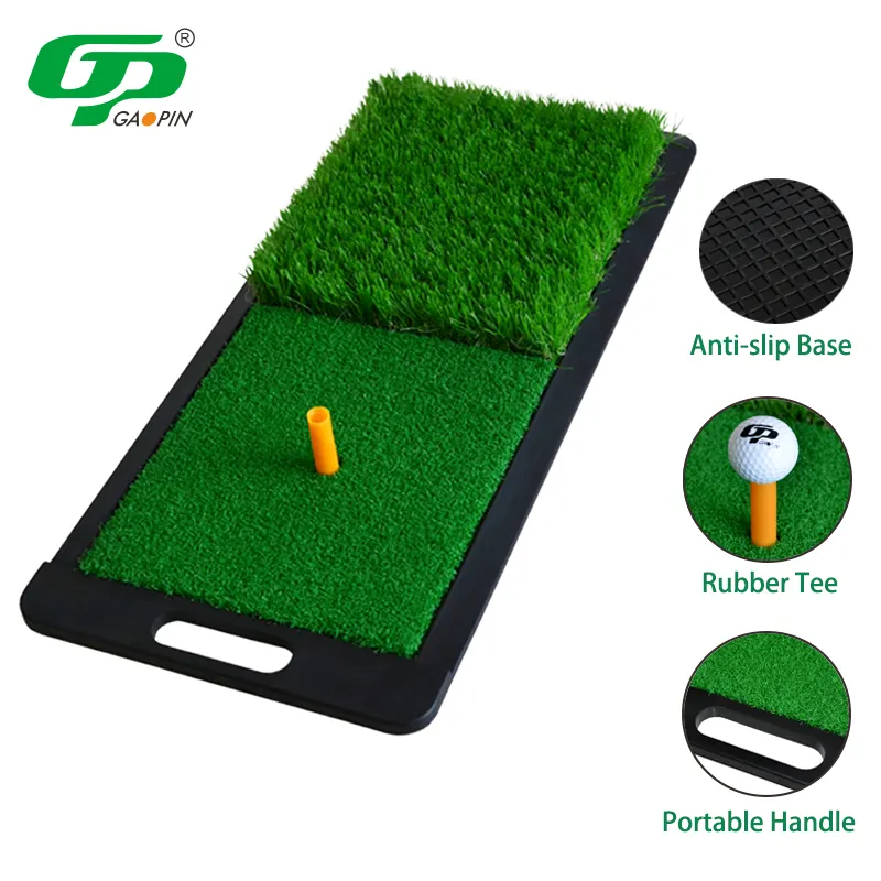 Groothandel Draagbare Dual-Turf Golf Hitting Mat Anti-Slip Rubberen Basis Golf Simulator Mat Wtih Handvat Voor Rijden Chipping Praktijk