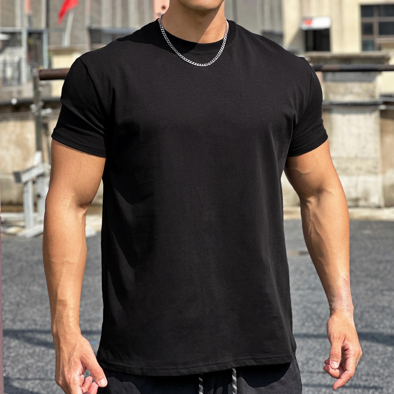 Men's Cotton Gym T-Shirt Workout Active Muscle Bodybuilding Top Quick Dry  Casual Fitted Solid Short Sleeve