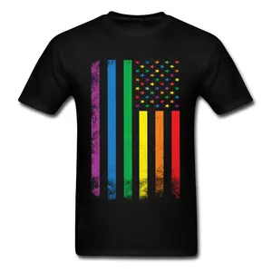 Men Rainbow American Flag T Shirt Gay Pride Tshirt Lesbian T-shirt Colorful Striped Tops Vintage Tees Hip Hop Clothing