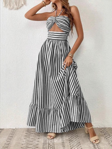 Vestido de mujer Manny Sunshine con detalles calados, bajo con volantes a rayas, plisado frontal, estilo bohemio y espalda descubierta, modelo Bangkok - Product Image 6