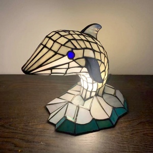 LongHuiJing Antique Stained Glass Dolphin Pattern Lampshade Tiffany Lamp for Hotel Decoration - Product Image 1