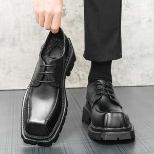 Chaussures de travail pour hommes en PU à enfiler, style britannique, à semelle épaisse, rehaussantes, à bout rond, pour <span class=keywords><strong>moto</strong></span>, printemps été automne - Product Image 3