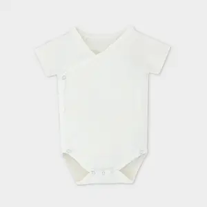 Gran oferta de ropa de bebé de algodón orgánico de bambú de verano, mono de manga corta para bebé