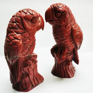 Natural esculpida Gemstone Red Jasper cristal papagaio pedra esculturas para decoração Home