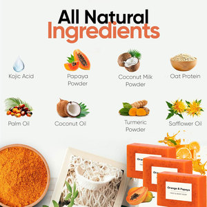 Cam Tự Nhiên Đu Đủ Nghệ Xà Phòng Kojic Axit Mặt Cơ Thể Chà Xà Phòng Cho Sáng Tẩy Tế Bào Chết - Product Image 3