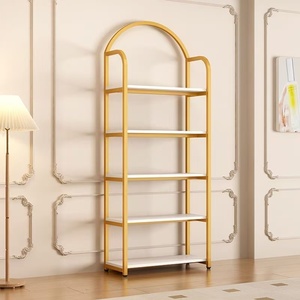 Étagère de présentation de luxe pour salon, présentoir doré en forme d'arche pour produits de salon de coiffure avec armoire de rangement verrouillable pour clinique de beauté et spa - Product Image 4