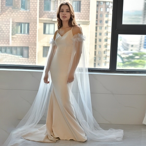 YouLaPan Cape simple et élégante en nylon à manches longues, style quatre saisons, pour les spectacles de mariage, les acteurs et les mariées MM03-I - Product Image 2