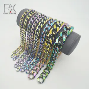 批发彩虹颜色所有尺寸的铁锌合金链条平链，用于手提包钱包的装饰金属链