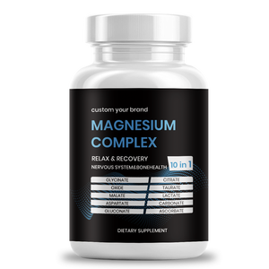 Complexe de suppléments de magnésium personnalisé 12-en-1 : Citrate, Glycinate, <span class=keywords><strong>Chlorure</strong></span>, Bisglycinate de magnésium en capsules - Product Image 1