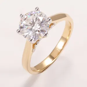 MEDBOO 파인 쥬얼리 공장 맞춤형 다이아몬드 반지 18K 믹스 옐로우 & 화이트 골드 반지 8mm 2 캐럿 Moissanite 다이아몬드 결혼 반지