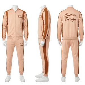 <b>pink</b> <b>Tracksuit</b> Set Full Sleeve Zipper Stand Collar Casual Autumn Wear Regular Fit Polyester Cotton Solid Color Side Pockets - Product Image 1