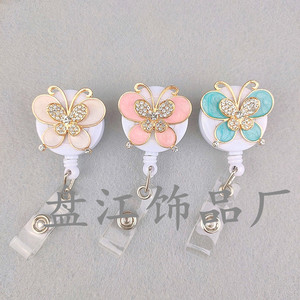 Porte-badge infirmier 2021 incrusté de strass, boucle rétractable double couche papillon, clip de lanière - Product Image 1