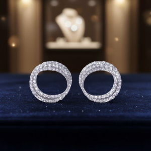 Orecchini a Cerchio di Lusso in Oro Bianco, Argento 925 con Cristalli e Strass, Gioielli da Festa per Donne - Product Image 2