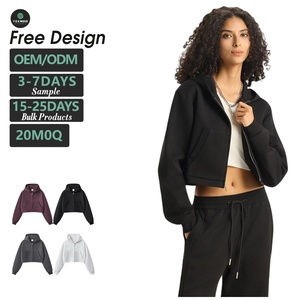 Chaqueta de <span class=keywords><strong>sudadera</strong></span> con <span class=keywords><strong>capucha</strong></span> corta para <span class=keywords><strong>mujer</strong></span>, estilo informal, antiarrugas, con <span class=keywords><strong>cremallera</strong></span>, para otoño |   Corte Americano de Estilo Limpio de LU - Product Image 1