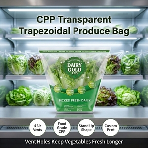 Sac trapézoïdal en CPP haute transparence pour fruits et légumes avec trous de ventilation – Emballage pour produits frais – Usine - Product Image 1