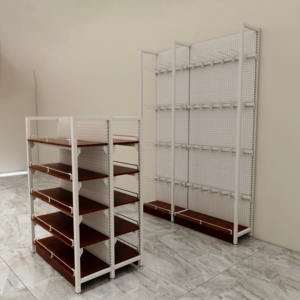 מעמדי תצוגה ממתכת ועץ בהתאמה אישית, חד-צדדיים, 5 מדפים, מידות מתכווננות, עצמאיים, לחנויות מכולת, נוחות וחנויות קמעונאיות - Product Image 1