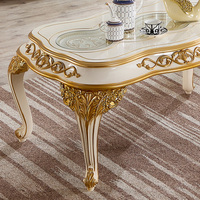 Ensemble Table Basse Luxe Royale Or Style Européen, Meuble de Maison Classique Français Grande Table Basse en Bois pour Salon