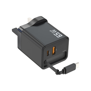 Chargeur mural GaN 65W double port Type C, adaptateur de charge rapide avec câble rétractable pour ordinateur portable, téléphone et tablette - Product Image 3