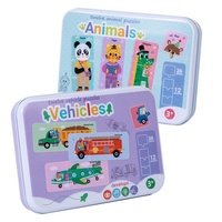 Rompecabezas Portátil de Doble Cara en Caja de Hierro para Niños Pequeños, 5 Temas: Animales, Frutas, Vehículos, Juguete Educativo de Reconocimiento, Regalo