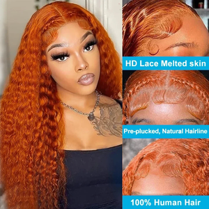100% brut vierge brésilien gingembre <span class=keywords><strong>orange</strong></span> 13x4 pleine perruque de dentelle frontale lâche vague profonde pré-plumé perruques de cheveux humains pour les femmes - Product Image 4