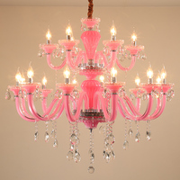 Lustre en cristal rose moderne de style européen, taille moyenne, LED, hauteur réglable, télécommande, variateur d'intensité, garantie 3 ans, pour salon