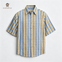 Chemise classique pour homme en tissu mélangé tricolore 120 g/m², rayures bleu marine, beige et crème, style cubain, pour l'été et la plage