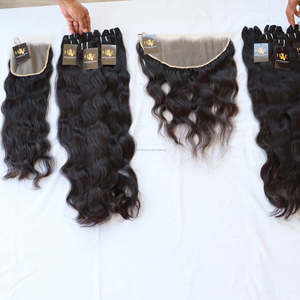 Paquets de cheveux indiens ondulés bruts avec fermeture Vendeur de cheveux non traités Vente en gros Paquet de cheveux vierges indiens à cuticule alignée avec devant - Product Image 1
