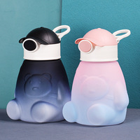 Bouteille d'eau en plastique pour enfants avec paille, motif ours Kawaii, 650 ml, dégradé givré, sans BPA, pour l'école et les voyages