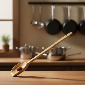 Cuchara de cocina Olivo Line con mango largo de madera y orificio para colgar, utensilio de cocina - Product Image 3