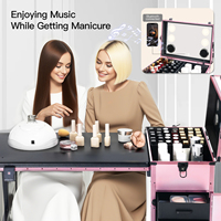 Table à ongles portable OBOX avec Bluetooth et rangement, station de manucure pliable pour salon et usage domestique, 3 lumières réglables