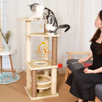 EUR PET Maison pour animaux de compagnie de bonne qualité Tapis en rotin quatre saisons Tour pour animaux de compagnie Poteau à gratter pour chat en bois multicouche Condo Arbre à chat