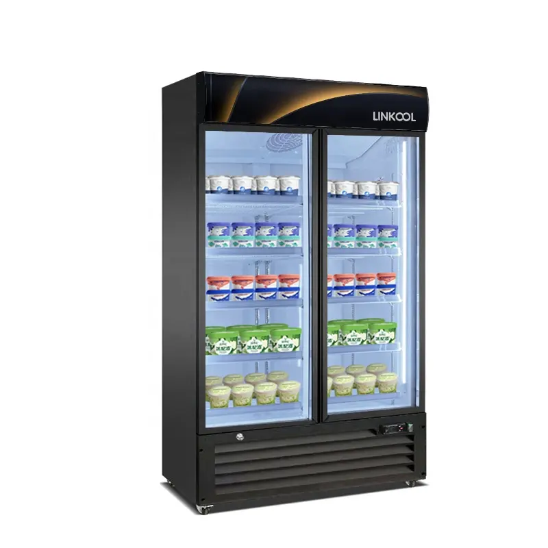 Süpermarket çift kapı Forst ücretsiz buzdolabı buz Ceram vitrinli buzdolabı dondurulmuş gıda Fan soğutma dondurucu