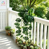 Tanaman Gantung Monstera Adansonii Buatan 90cm, Tanaman Swiss Cheese Palsu untuk Dekorasi Dinding Rumah Dalam Ruangan