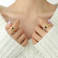 Bague pour femme en acier inoxydable plaqué or 18 carats, style américain, motif cœur noir, tendance et personnalisée