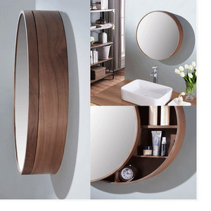 Push Pull Bathroom <strong>Mirror</strong> Cabinet <strong>with</strong> <strong>Lights</strong> Solid Wood Frame Smart Anti Fog Storage Wall Decor Hanging <strong>Round</strong> Closets <strong>Mirror</strong> - Product Image 6