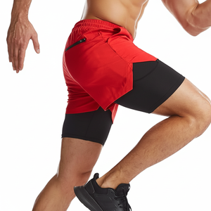 กางเกงกีฬาขาสั้นแบบ2 in 1สำหรับผู้ชายกางเกงวิ่งออกกำลังกายเอวยางยืดมีเชือกผูก - Product Image 1