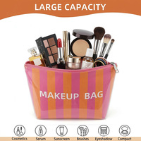 Tas Makeup PVC Bergaris Siap Kirim, Tahan Air, Kapasitas Besar, Ringan, Clutch Fashion, Serbaguna, Trendi