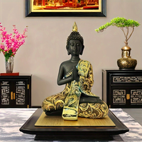 Thailändische Zen-Buddhismus Buddha-Statue in Schwarz-Gold Harz Handbemalte Kunsthandwerk-Skulptur für Heimdekoration Religiöser Stil Geschenk