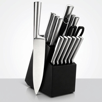 Ensemble de 16 couteaux de cuisine en acier inoxydable avec bloc de rangement, ciseaux et aiguiseur pour la maison, les restaurants, la vente en gros et l'OEM