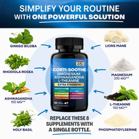 Capsules Corti-Soothe 13-en-1 à Marque Blanche OEM, Magnésium, Ashwagandha, L-Théanine, Soutien Anti-Stress, 60 Capsules Végétaliennes