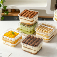 Boîte à gâteau carrée transparente en plastique PS, conteneur à dessert jetable avec couvercle pour tiramisu, mousse, gâteau en couches, emballage de boulangerie