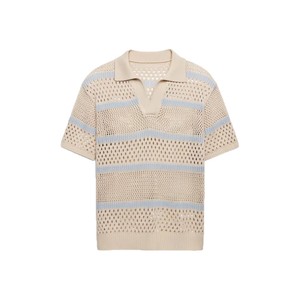 Camiseta de punto calado informal estilo europeo-americano, transpirable, con cuello de gaviota, manga corta, para hombre joven, tallas S-M-L-XL-XXL, color blanco - Product Image 2