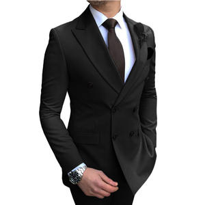Düğün damat Blazer iş rahat iki göğüslü düz renk erkek takım elbise 2 parça Set moda - Product Image 5