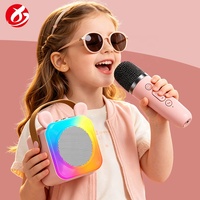 Mesin Karaoke Mini Box Logo Kustom untuk Penggunaan Luar Ruangan, Pemutar Musik Mp3, Speaker Bluetooth Lucu untuk Anak-anak dengan Mikrofon