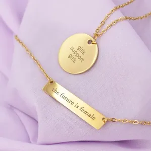 Girl Power disk Necklace The Future is Female pendant Necklace Engraved Disc Feminist Jewelry for Daughters Friends Sisters