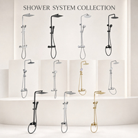 Ensemble de douche carré classique effet pluie chromé, système de douche de salle de bain avec mitigeur en laiton, douchette à main et barre coulissante murale