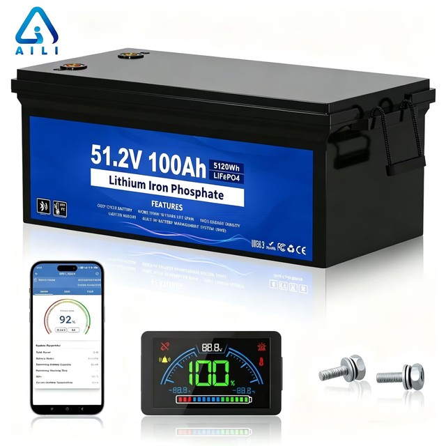 51.2V 100Ah LiFePO4 Battery 5120Wh Deep Cycle Bluetooth Monitoring Built in BMS 10 Years Life Solar Storage UN38.3 RoHS CE