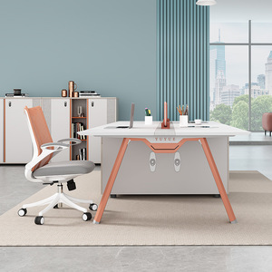 Simple Modern Four-Person Screen Computer <b>Desk</b> Office Staff Table Wooden <b>Workstation</b> With Cabinet - Product Image 2